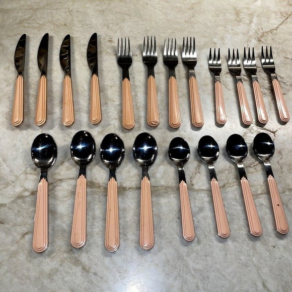 JAZZ Dining Vtg 5s Jazz Stainless Flatware Korea Plastic Handle Art